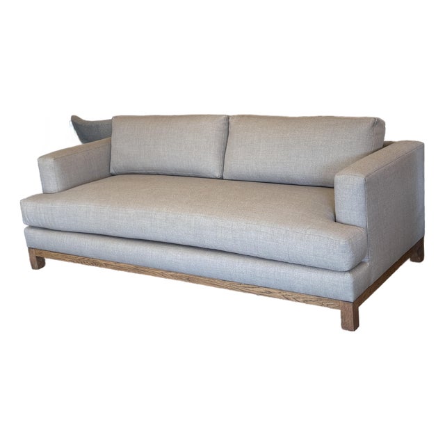 SVN Interiors Bespoke Tailored Taupe With Oak Wood Sofa For Sale