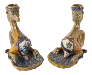 Italian Majolica Faience Renaissance Revival Candlesticks