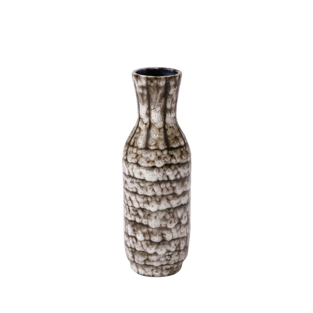 Mid-Century Modernist White and Earth Toned Ceramic Vase With Banded Detailing For Sale - Image 13 of 13