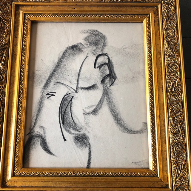 Original Vintage Abstract Charcoal Figure Study Drawing Frame Chairish