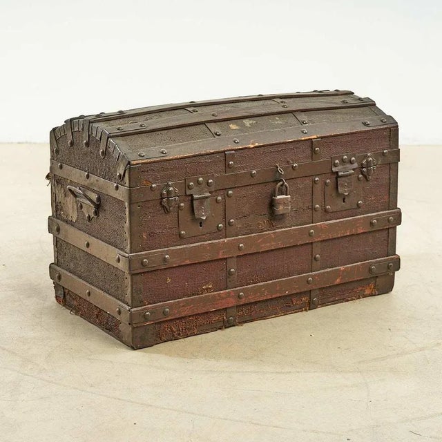 Vintage Brown Wooden Trunk For Sale - Image 5 of 5