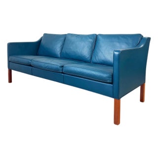 1970s Attributed to Børge Mogensen 2323 3-seat Petrol Blue Deep Teal Bison leather sofa Fredericia For Sale