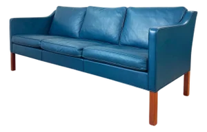 1970s Attributed to Børge Mogensen 2323 3-seat Petrol Blue Deep Teal Bison leather sofa Fredericia