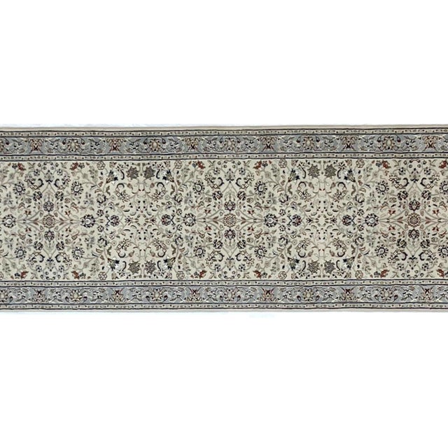 Silk and wool pile very fine Persian Nain style runner hand woven in India-