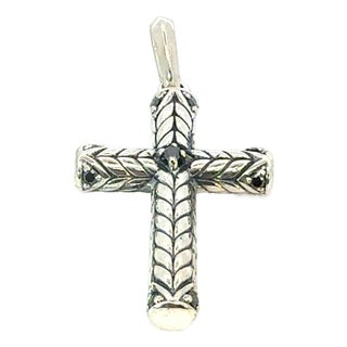 1990s David Yurman Black Diamond Cross Pendant Sterling Silver Estate For Sale