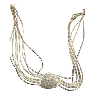 1990s Silapada Multi Strand Liquid Silver Necklace With Hammered Sterling Silver Pendant For Sale