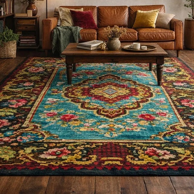 Rustic Vintage Romanian Handwoven Wool Kilim Rug with Floral Folk Pattern, 1970s For Sale - Image 3 of 12