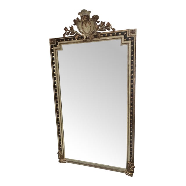 Monumental Carved French Napoleon III Painted Gilded Wood Mirror For Sale