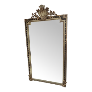 Monumental Carved French Napoleon III Painted Gilded Wood Mirror