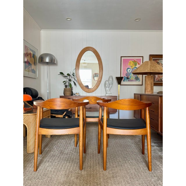 Iconic Solid Teak Chairs With Black Leather Seats in the Style of Hans Wegner, Circa 1960s For Sale In Houston - Image 6 of 12
