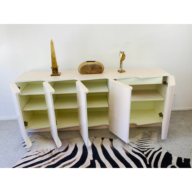 Vintage 1980s Post Modern Sculpted Front 5 Door Credenza Cabinet Hollywood Regency / Modern Style For Sale - Image 9 of 15