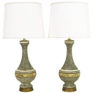 Charcoal-Glazed Chalkware Rococo Table Lamps - a Pair