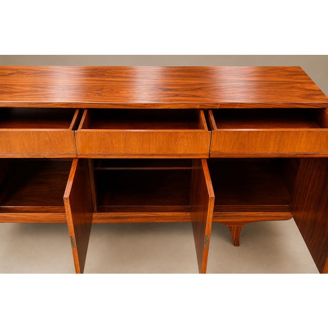 Brazilian Modern Four-Door, Four-Drawer Caviúna Credenza With Drop-Front Bar, 1950s, Brazil For Sale - Image 10 of 18
