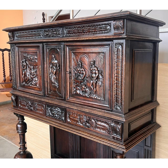 Brown Late 19th Century Dutch Hand Carved Renaissance Raised Cabinet For Sale - Image 8 of 18
