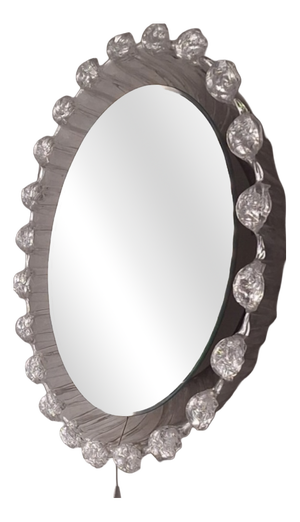 Large Illuminated Circular Beveled Wall Mirror in Melted Ice Acrylic Glass, 1970s