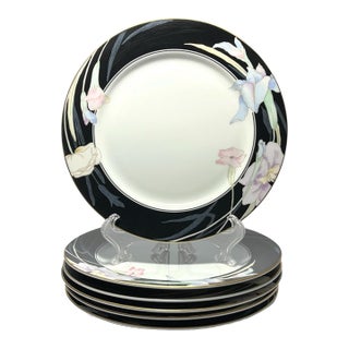 1980s Mikasa “Charisma, Black” Set of 6 Porcelain Salad Plates For Sale