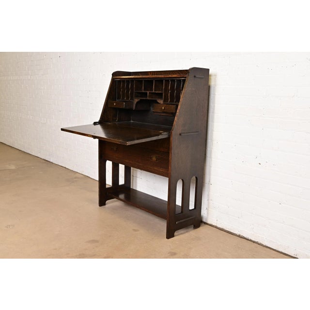 Stickley Brothers Antique Mission Oak Arts & Crafts Drop Front Secretary Desk, Circa 1900 For Sale In South Bend - Image 6 of 14