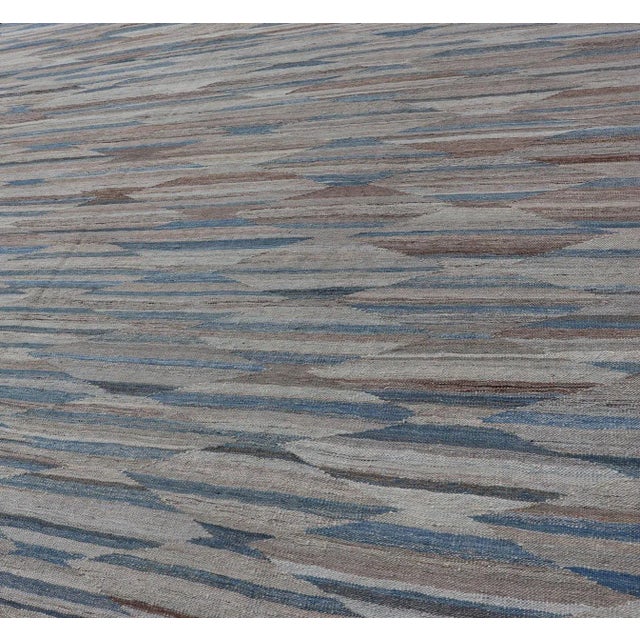 Blue Afghan Modern Kilim All-Over Design in Blues Browns and Tan For Sale - Image 8 of 13