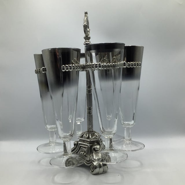Silver Ombre and Silver Band Pilsner Stemware Set With Caddy by Vitreon Queen Lusterware - Set of 7 For Sale In Sacramento - Image 6 of 12
