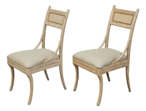 Pair of Midcentury Faux Bamboo Side Chairs with Saber Legs and New Upholstery
