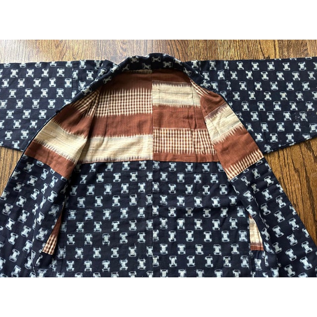 Blue Rare Japanese Woven Ikat Child Kimono Nemaki For Sale - Image 8 of 16