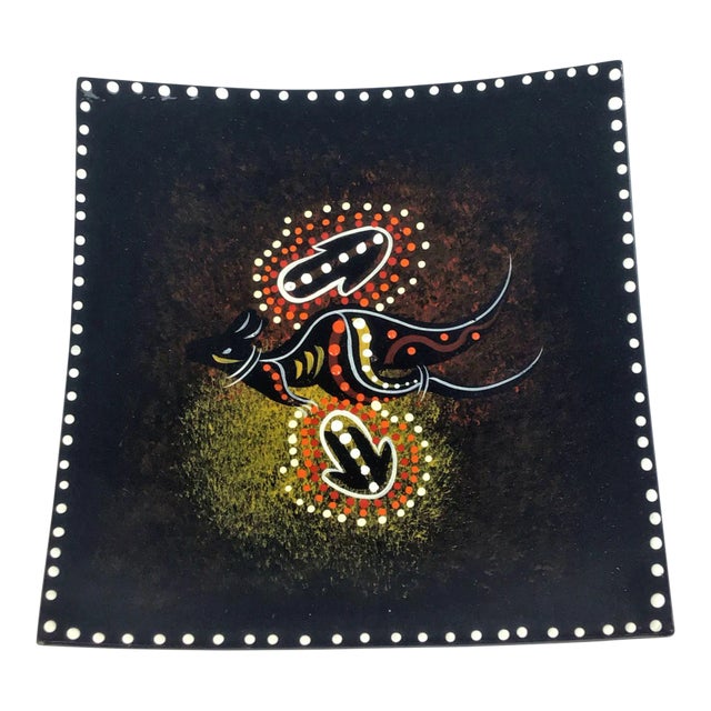 Asian Modern Black Lacquer Hand Painted Kangaroo Bowl For Sale