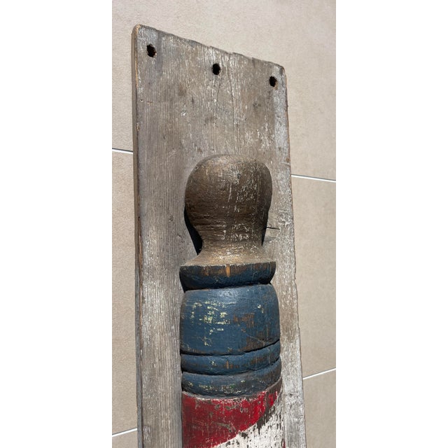 1940s 1940s Early American Folk Art Painted Wood Barber's Pole For Sale - Image 5 of 6