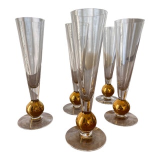 1990s Orrefors, Nobel Champagne Flutes by Gunnar Cyren - Set of 5 For Sale