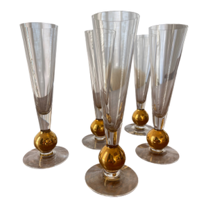 1990s Orrefors, Nobel Champagne Flutes by Gunnar Cyren - Set of 5