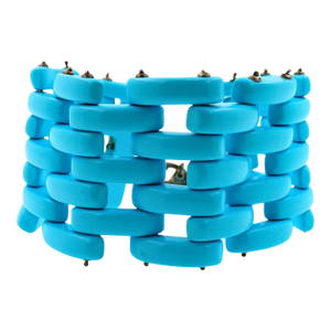 Teal Blue Turquoise Fancy Cabochon Elongated Link Wide Unique Statement Bracelet
