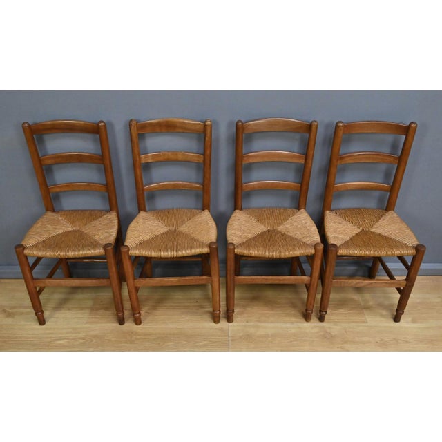 Cherrywood and Straw Chairs, Late 19th Century, Set of 4 For Sale - Image 5 of 18