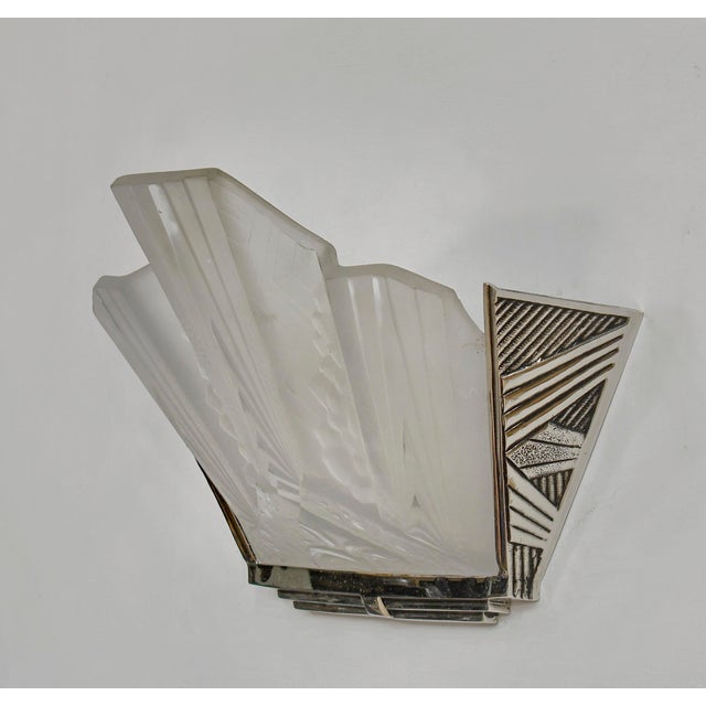 Silver A Pair French Art Deco Wall Sconces by Hettier Et Vincent & Muller Freres 1930 France - 3 Pairs Available For Sale - Image 8 of 12