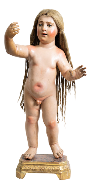 Neapolitan Artist, Polychrome Sculpture of Blessing Child, 18th Century, Wood