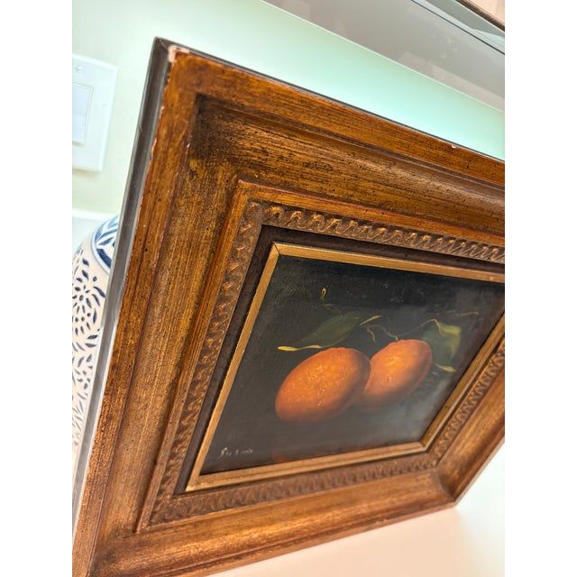 Farmhouse Still Life Vintage Oil Painting of Oranges in Gilt Wood Frame For Sale - Image 3 of 14