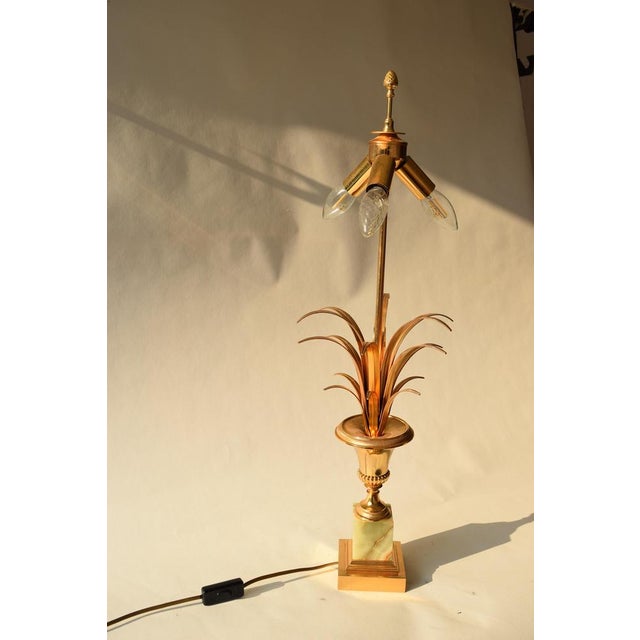 Mid-Century Belgian Hollywood Regency Palm Pineapple Lamp with Onyx Base by S. A. Boulanger, 1970s, in Good conditions....