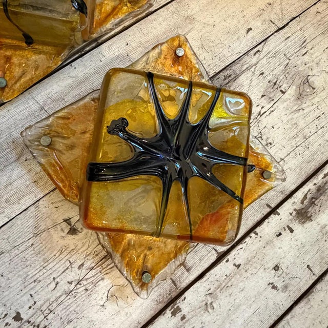 Two Rare 1970s Mazzega Space Age Square Murano Glass Wall or Ceiling Lights For Sale - Image 13 of 18