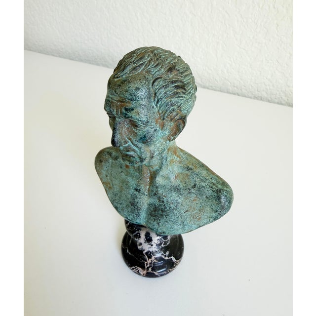 Bronze Verdigris & Marble Bust of Julius Caesar, Reproduction For Sale - Image 4 of 8