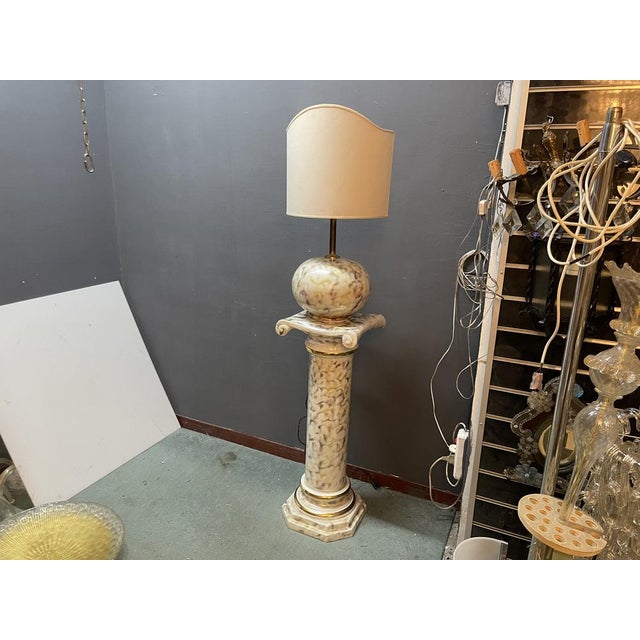 Italian Ceramic Pillar Pedestal with Table Lamp, 1980s For Sale - Image 15 of 18