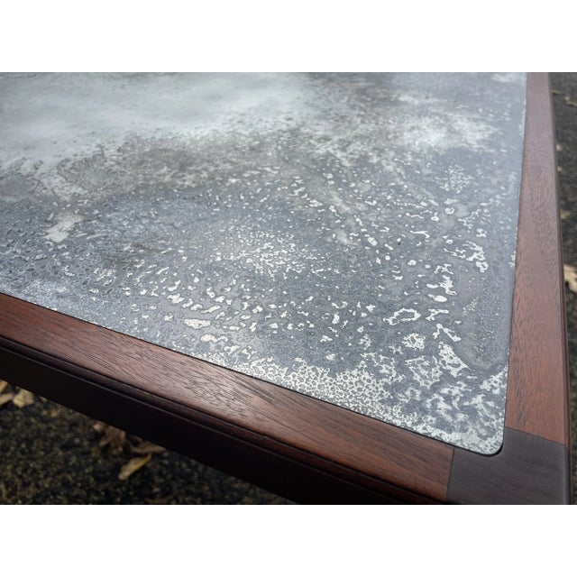 Restored Harry Lunstead Acid Etched Zinc and Walnut Side Table For Sale - Image 9 of 12