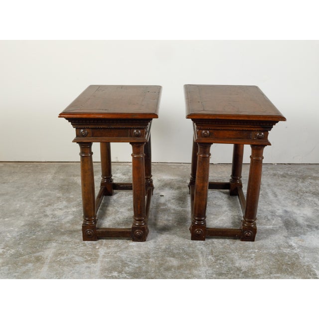 Pair of Italian 19th Century Carved Walnut Console Tables with Doric Columns For Sale - Image 9 of 12