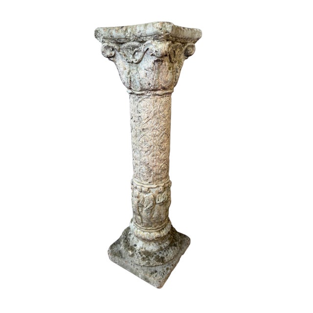Sculpture Materials 50s Classical Column Pedestal Concrete Stone Architectural Salvage Bird Bath Stand Vintage For Sale - Image 7 of 18