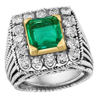 AGL Certified 2.14 Ct Colombian Minor Traditional Emerald & Diamond Ring 18KYG For Sale