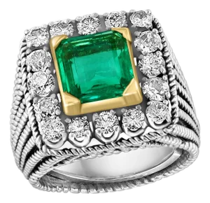 AGL Certified 2.14 Ct Colombian Minor Traditional Emerald & Diamond Ring 18KYG