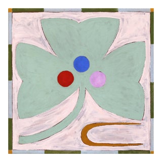 Rule of Threes - Small Green Abstract Botanical Mixed Media Painting on Raw Canvas by Meredith Walker For Sale