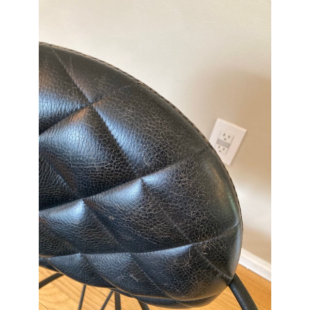 Black Postmodern 1980s Wrought Iron Metal and Tufted Leather Armchair Italy For Sale - Image 8 of 12