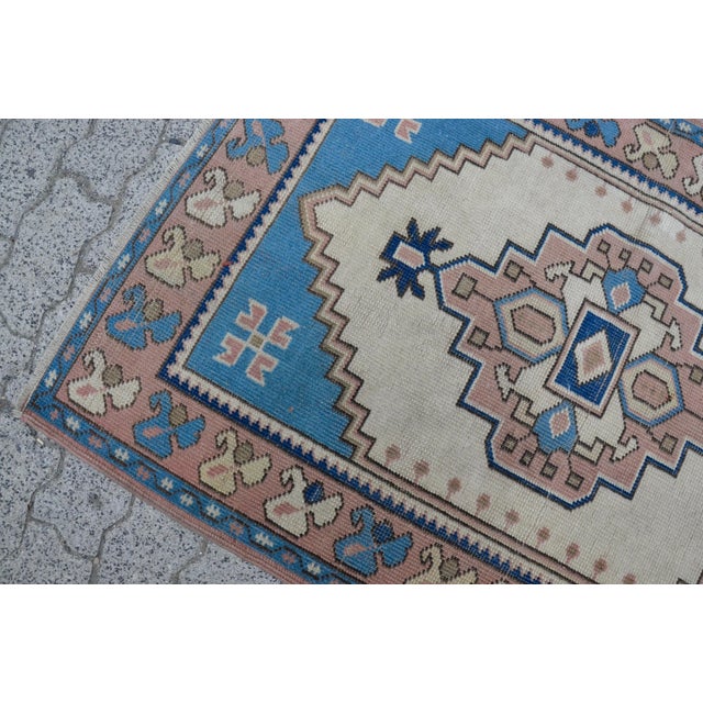 Textile Beige Aand Blue Oushak Carpet For Sale - Image 7 of 11