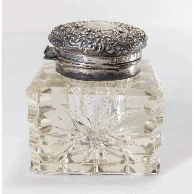 Traditional Early 20th Century Sterling Silver and Crystal Glass Inkwell by Unger Brothers For Sale - Image 3 of 12
