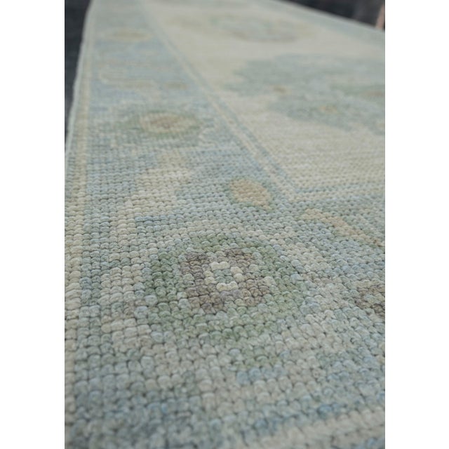 Early 21st Century Turkish Oushak Runner Rug Green Blue & Taupe Handwoven Wool Rug 2'9" X 10'5" For Sale - Image 5 of 9