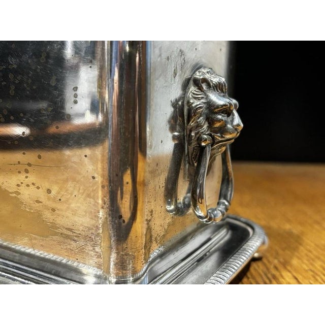 English Silver-Plated Tea Caddy with Lion's Head Handles For Sale - Image 6 of 13