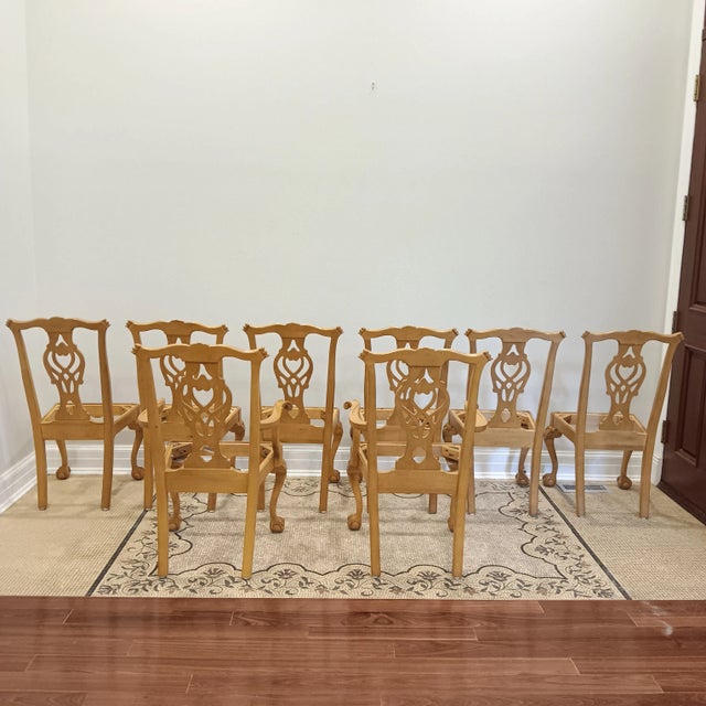 Mid 20th Century Georgeous Chippendale Style Solid Wood Dining Chairs Maple Finish With Ball and Claw Feet Set of 8 For Sale - Image 4 of 18